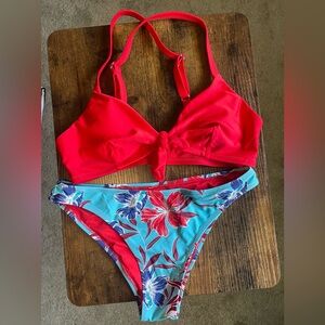 Red Floral Bikini Set